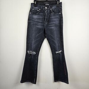 Adaptation Hi-Rise Kick Flare Crop Jean Black Distressed Size 29